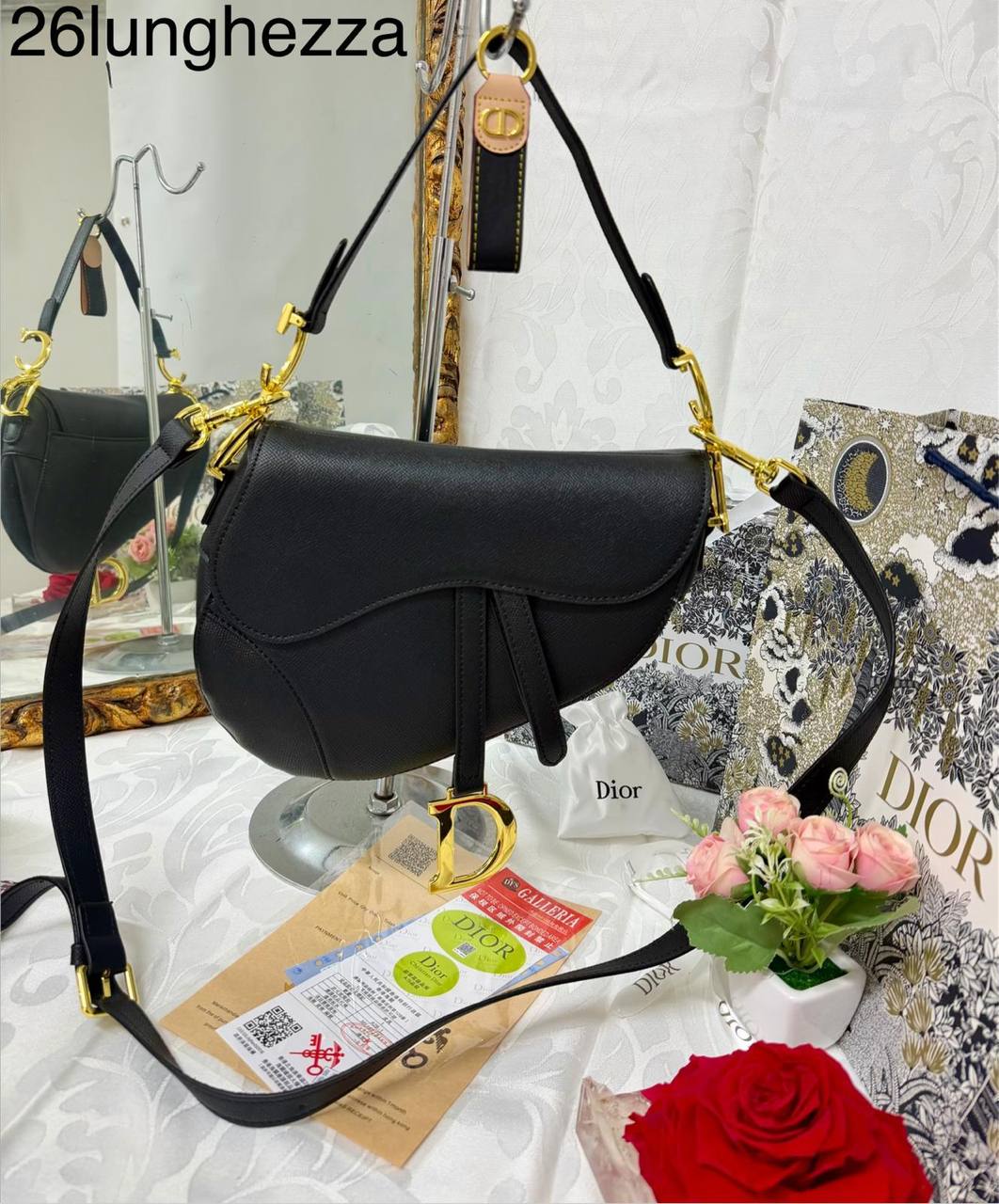 Borsa da sella Dior in ricamo Toile de Jouy blu/Grey /black